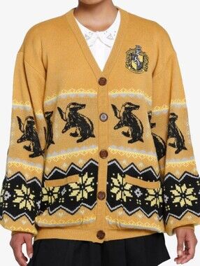 Wizarding World of Harry Potter Hufflepuff House Fair Isle Knit Cardigan XL